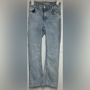 Zara High Rise Slim Fit Straight Leg Jeans in Light Blue Acid Wash